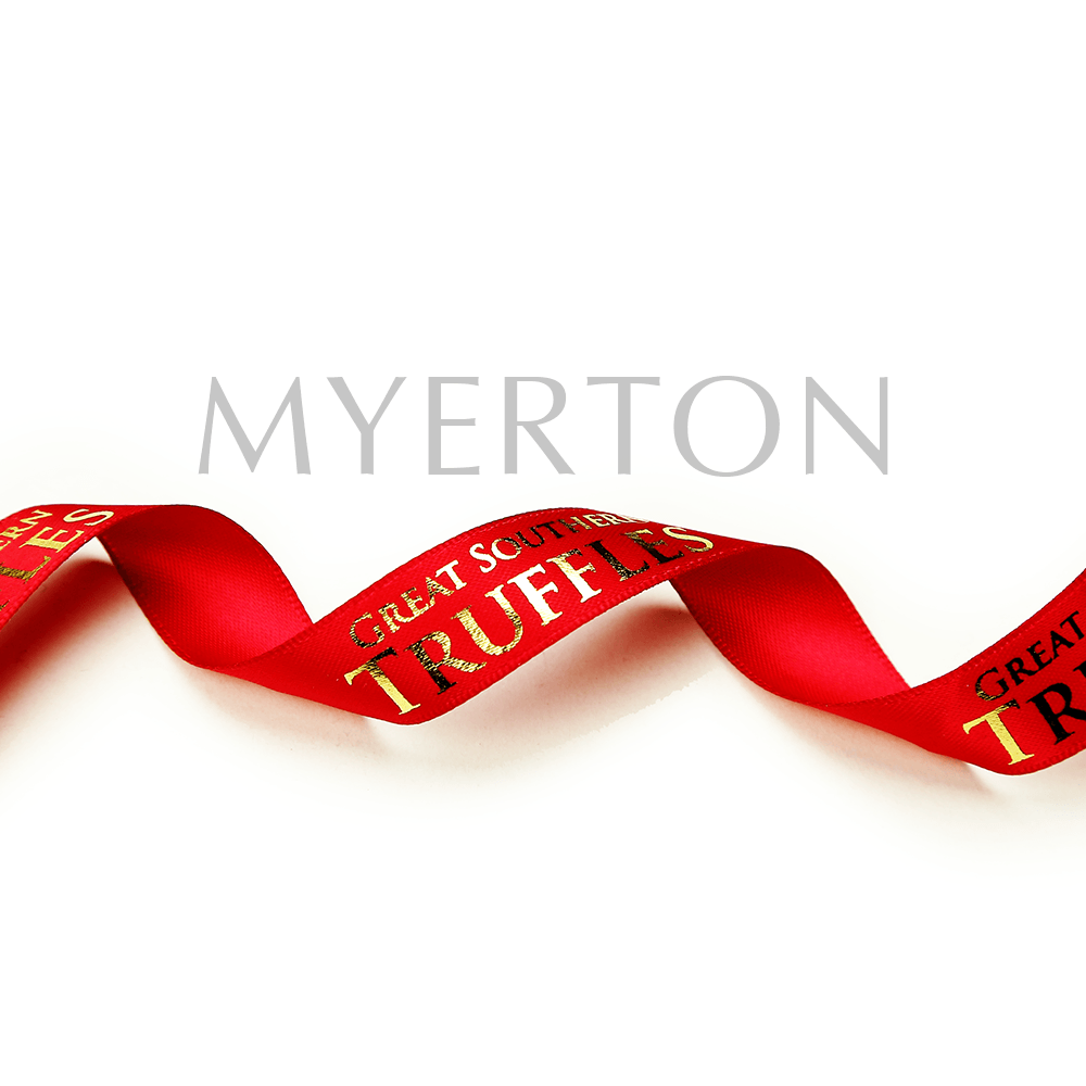 Foil Stamping custom printed satin ribbon Myerton Packaging